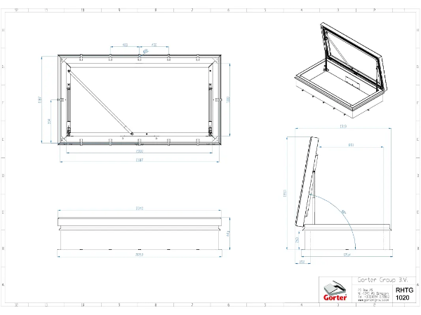 Gorter RHTG1020 Glazed Roof Hatch – Technical 2D Drawing