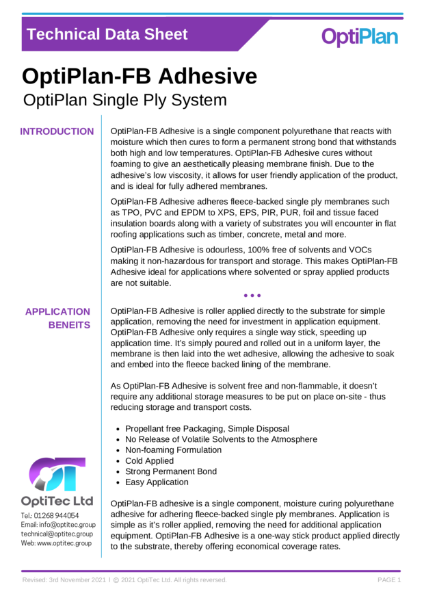 OptiPlan-FB Adhesive TDS