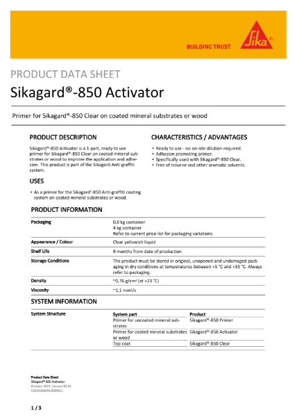 Sikagard®-850 Activiator - Product Data Sheet