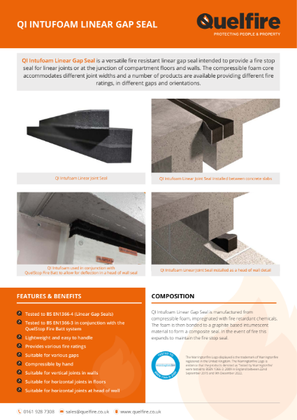 Product Data Sheet - QI Intufoam Intumescent Foam Linear Gap Seal