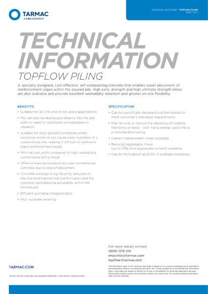Topflow self compacting concrete piling data sheet