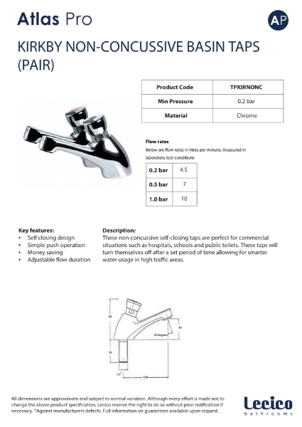 Kirkby Non-Concussive Washbasin Taps (Pair)