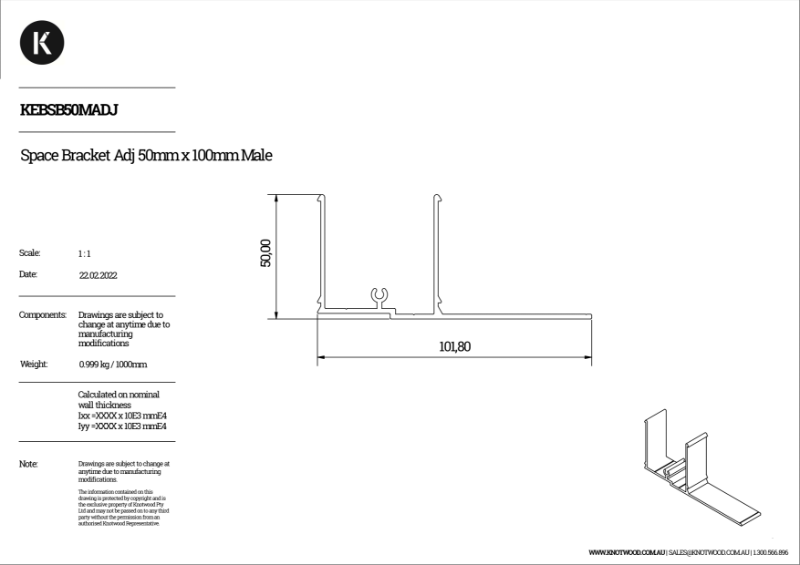 KEBSB50MADJ 50 x 50 mm cladding batten (adjustable spacing 50–25 mm)