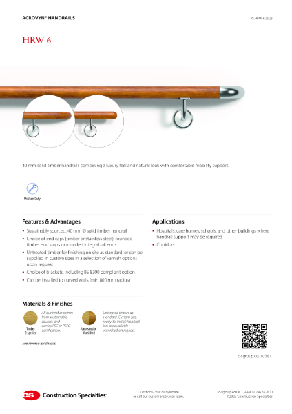 CS Acrovyn HRW-6 Timber Handrails_Product Sheet (09.23)