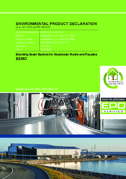 EPD Standing Seam System for Aluminium Roof and Facade