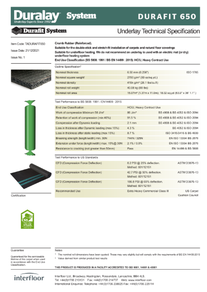 Durafit 650 Specification