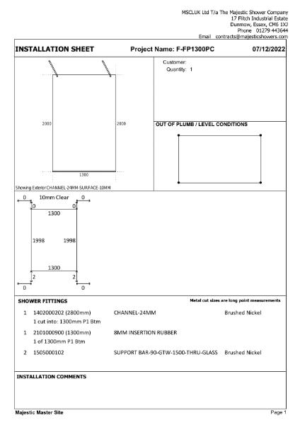 Installation Sheet - Oslo 1300mm