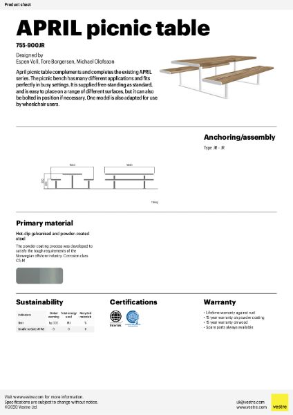 APRIL Picnic Table - 755-900JR