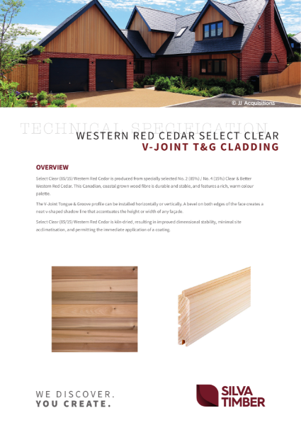 Western Red Cedar Select Clear (85/15) Cladding - V-Joint Tongue & Groove