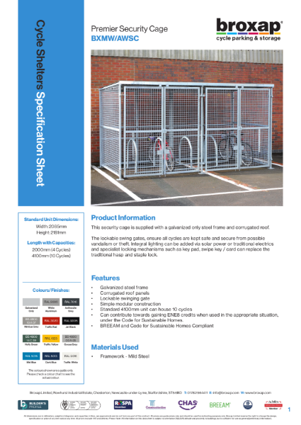 Premier Security Cage Specification Sheet
