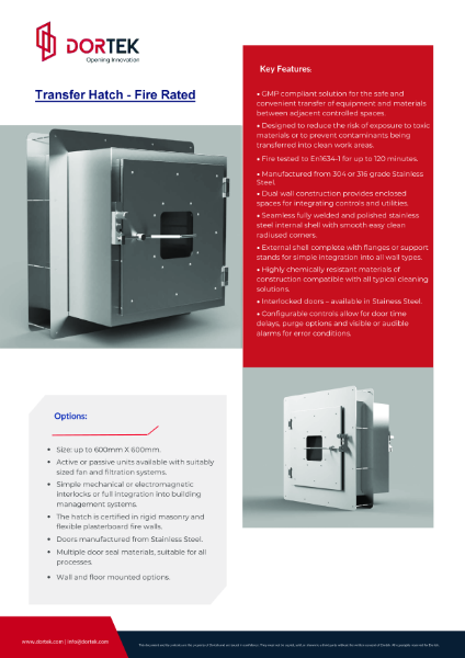 Dortek - Pass Through Hatch - Fire rated