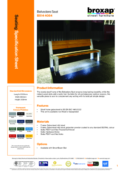 Belvedere Smart Seat Specification Sheet