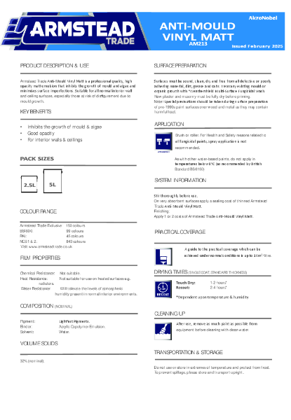 Armstead 213 Anti Mould Vinyl Matt