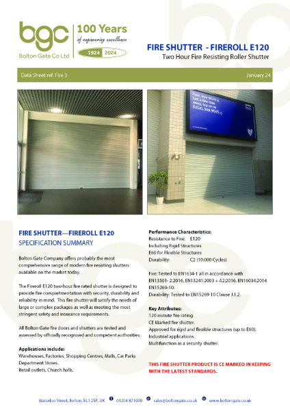 Fire Shutter - Fireroll E120 - Two Hour Fire Resisting Roller Shutter