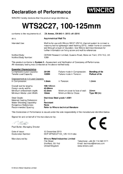 WTS2C27 Declaration of Performance