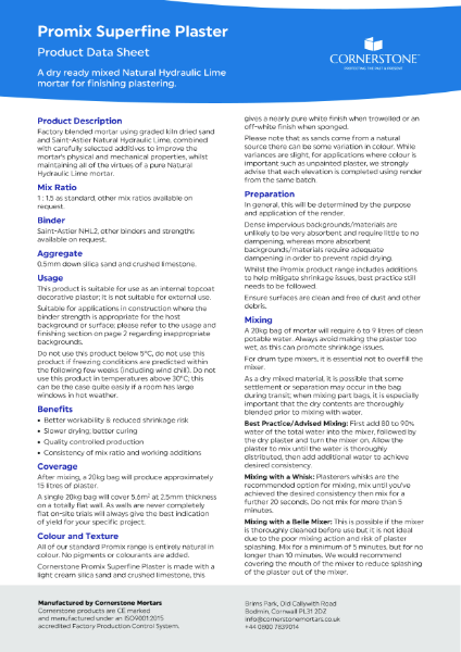 Superfine Putty Plaster - Product Datasheet