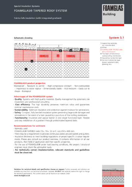 TDS_5.1_Roof - FOAMGLAS Tapered Insulation for Green - Ballast - Paving Applications