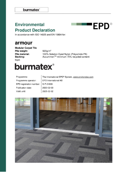 EPD certificate for carpet tiles armour