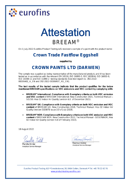 Fastflow QD Eggshell BREEAM Attestation