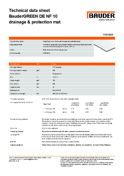 BauderGREEN DE NF 10 - Technical Data Sheet