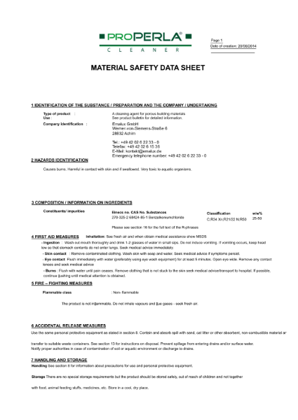 Safety Data Sheet - ProPERLA Cleaner