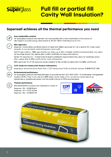 Superglass Superwall Cavity Batt U-value Guide