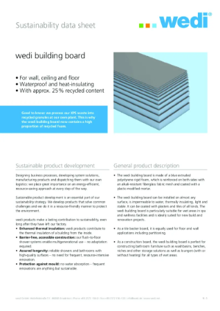 Wedi Building Board Standard - Sustainability data sheet