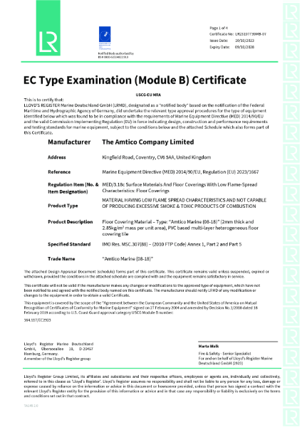 Marine EC (Module B) Certificate of Conformity