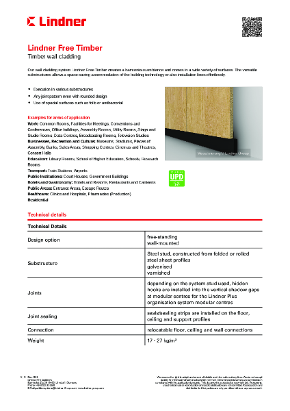 Lindner Free Timber - Data sheet