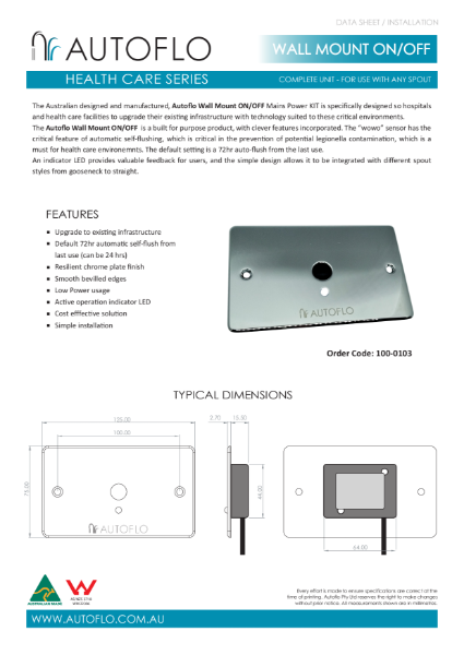 Wall Mount On / Off Product Data sheet