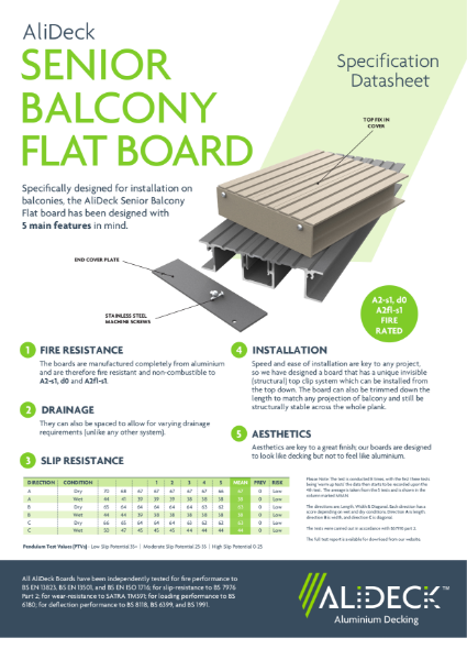 AliDeck Aluminium Decking Senior Flat Board Datasheet