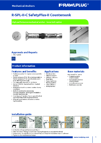 R-SPL-II-C SafetyPlus II Countersunk - Technical Data Sheet | RAWLPLUG ...
