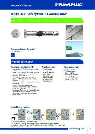 R-SPL-II-C SafetyPlus II Countersunk - Technical Data Sheet