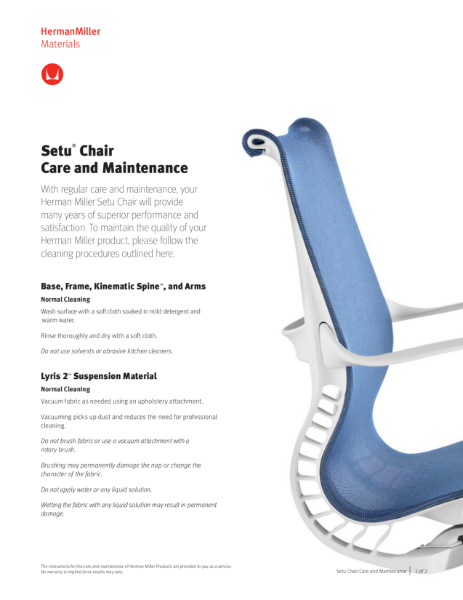 Setu Chair - Care and Maintenance