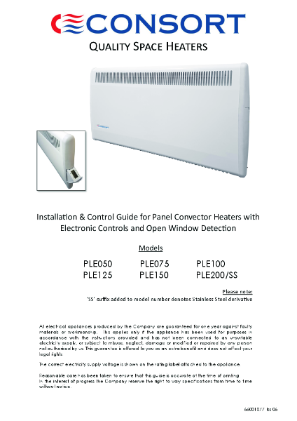 PLE Panel Heater user instructions