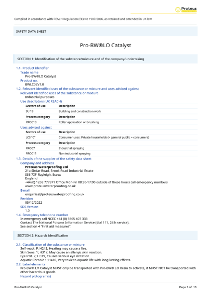 Safety Data Sheet - Pro-BW® LO Catalyst