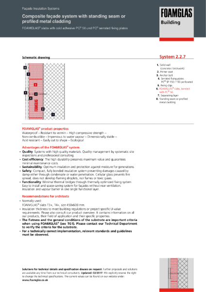 TDS_2.2.7_Facade - FOAMGLAS Insulation with Fixing for Metal Panels Cladding