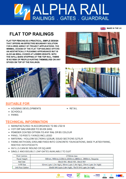 Flat Top Railing Data Sheet