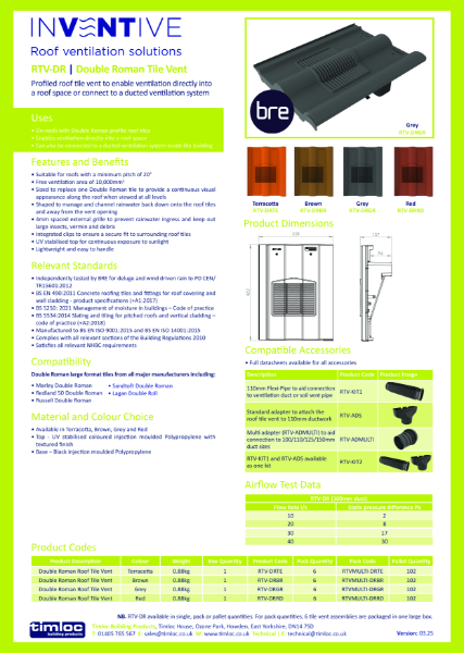 Double Roman Roof Tile Vent Datasheet