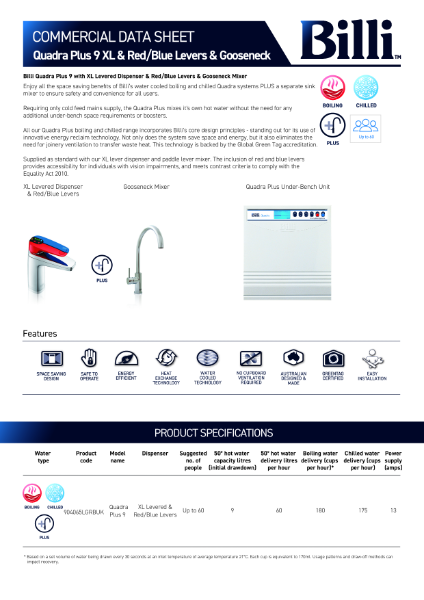 Quadra Plus 9 XL & Red-Blue Levers & Gooseneck Datasheet