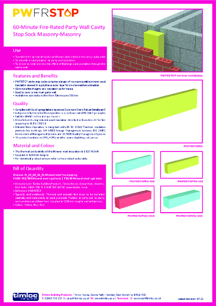 Timloc Building Products 2025 Datasheet - PWFRSTOP Party Wall Masonry