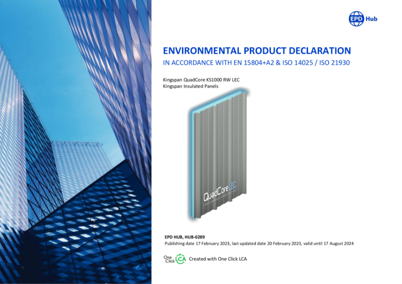 Environmental Product Declaration Kingspan QuadCore KS1000RW LEC Wall Panel