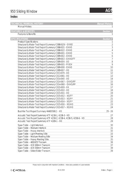 Technical Manual AGS-950 Silding window Capral 2020 11 01