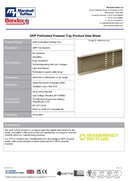 GRP Perforated Tray Product Data Sheet