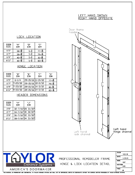 Remodeler Frame | Hinge Lock Location Detail #VIII-10