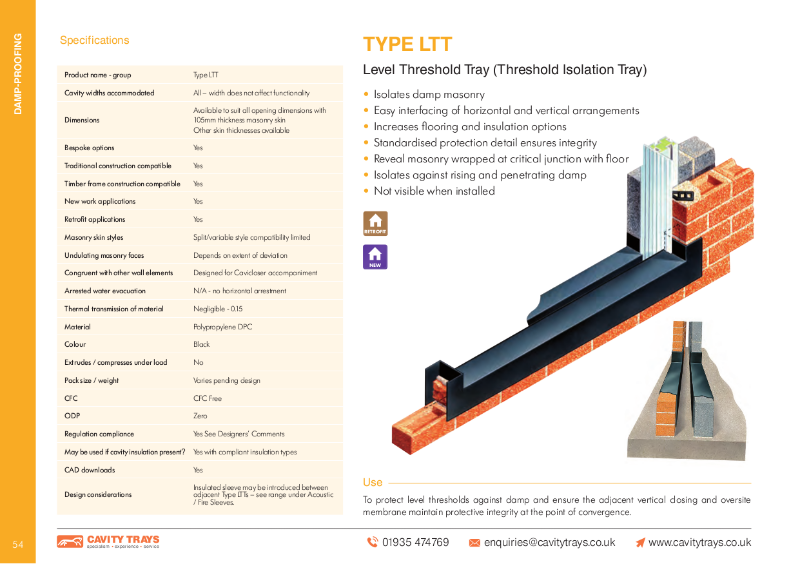 Cavity Trays Ltd Type LTT Level Threshold Tray