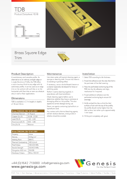 Solid Brass Square Edge Tile Trim Datasheet