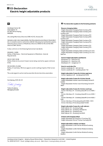 CE-Declaration Electric Height Adjustable Products