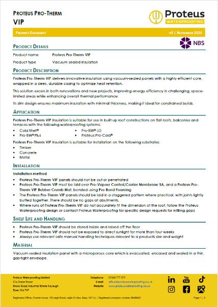 Product Data Sheet - Proteus Pro-Therm VIP