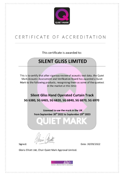 Silent Gliss Hand Op Curtain Track Quiet Mark Certificate 2022